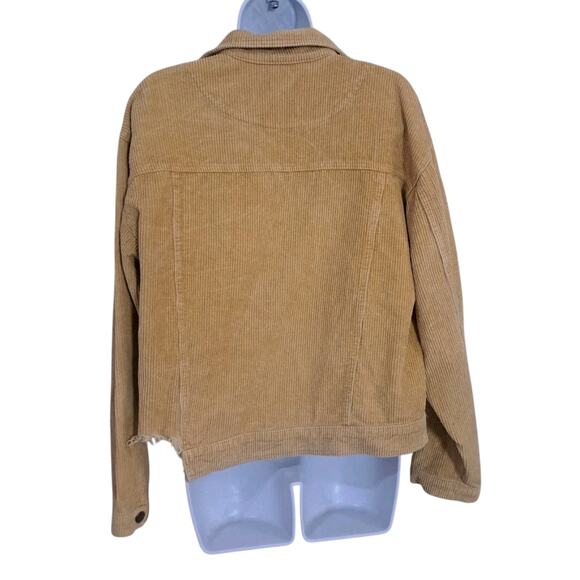 POL Khaki Corduroy Cropped Jacket/Shacket Size Small Grunge Boho Preppy Raw Hem - Picture 4 of 7